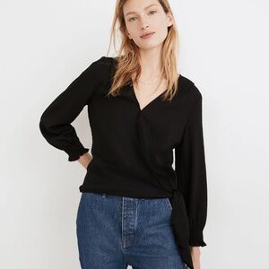 Madewell Smocked-Sleeve Wrap Top Size M